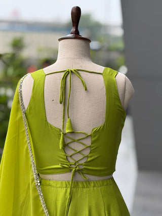 Lime Green Rayon Cotton Mirror Work Lehenga Choli ClothsVilla