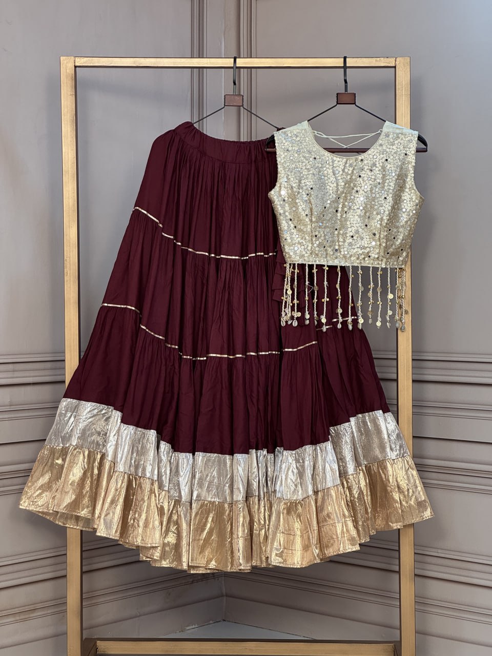 Rayon Flair Lehenga with Mirror Work Blouse ClothsVilla