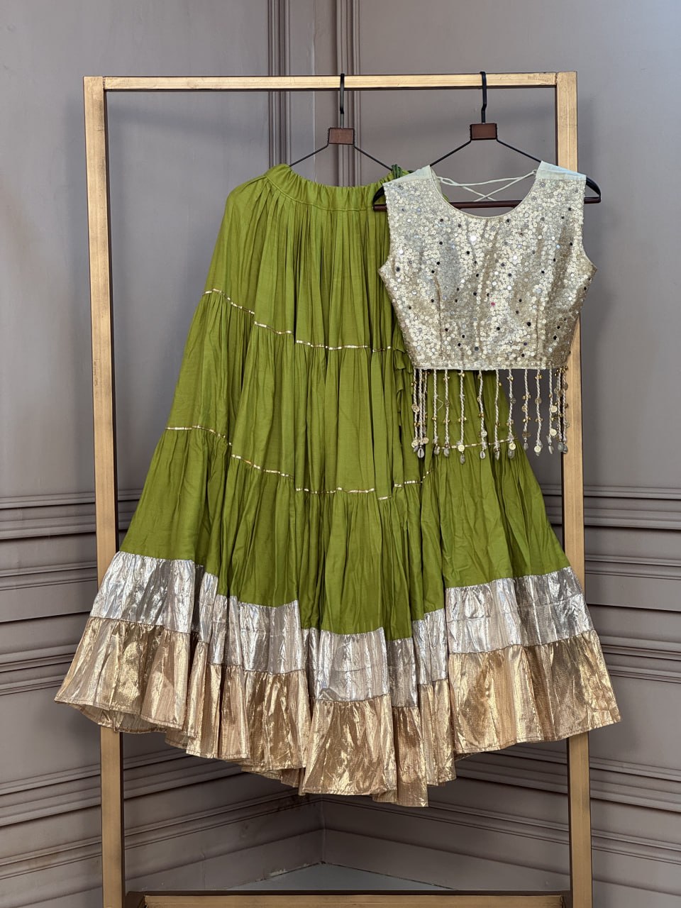 Rayon Flair Lehenga with Mirror Work Blouse ClothsVilla