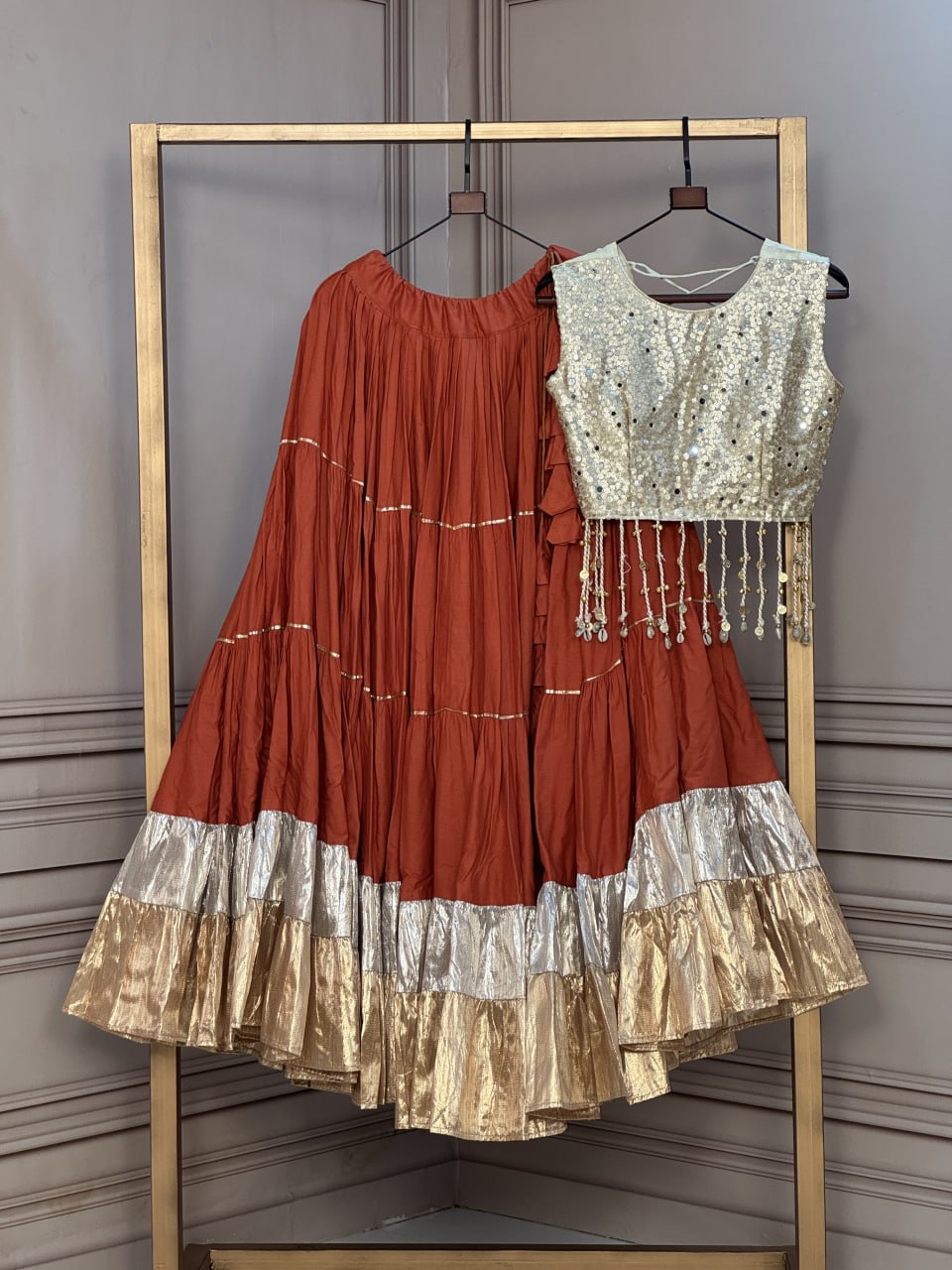 Rayon Flair Lehenga with Mirror Work Blouse ClothsVilla