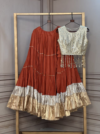 Rayon Flair Lehenga with Mirror Work Blouse ClothsVilla