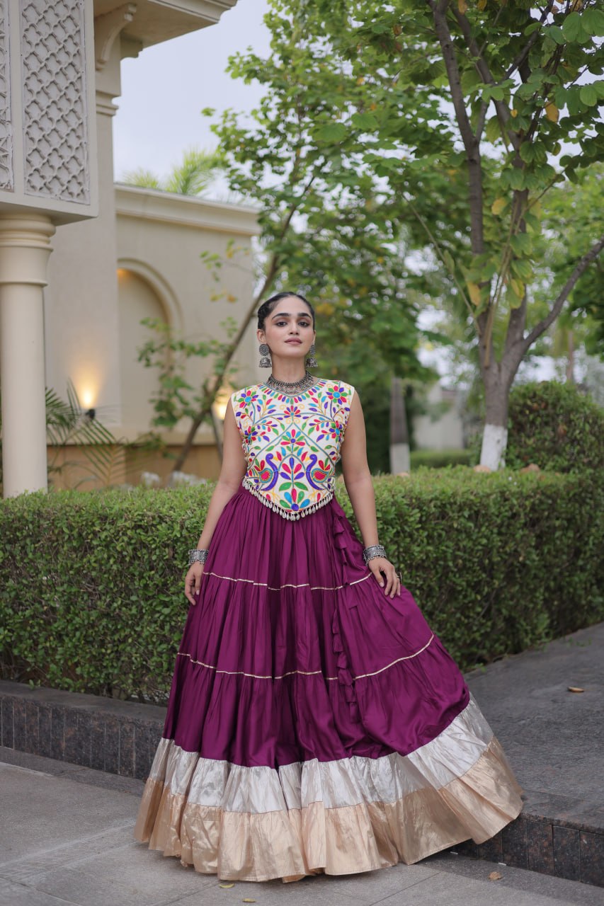 Rayon Kutchi Work Lehenga Choli ClothsVilla