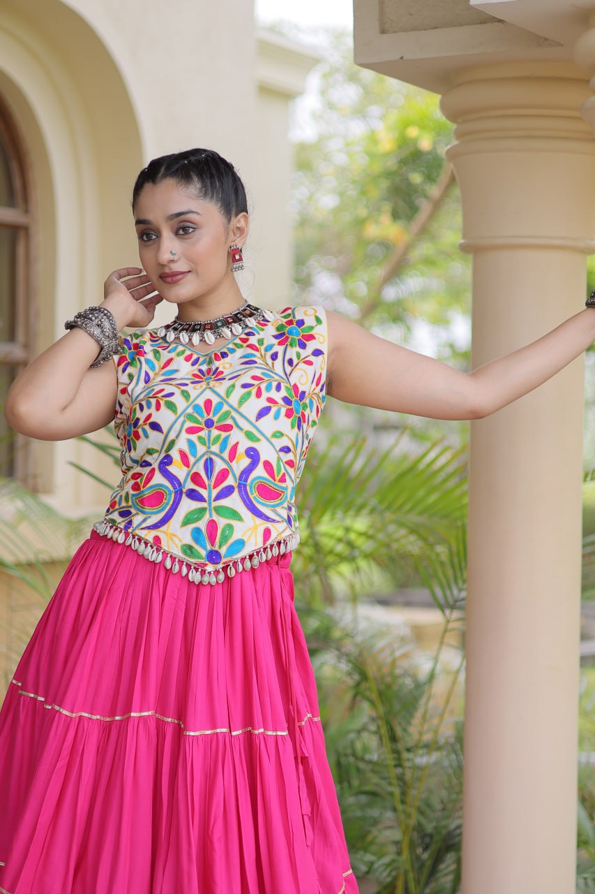 Rayon Kutchi Work Lehenga Choli ClothsVilla