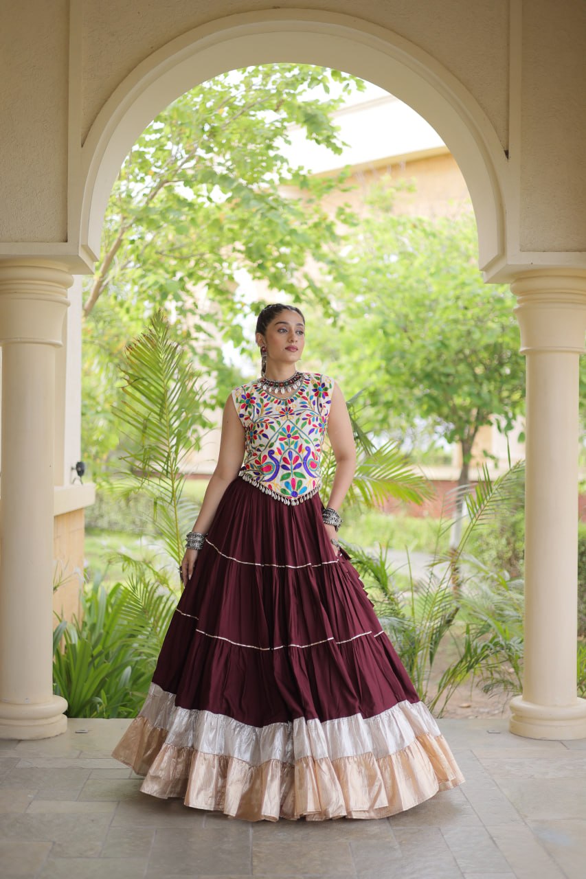 Rayon Kutchi Work Lehenga Choli ClothsVilla