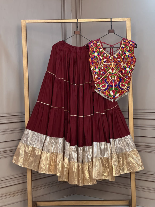 Rayon Kutchi Work Lehenga Choli ClothsVilla