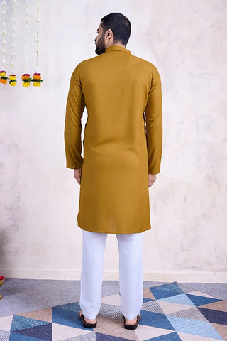 Real Mirror Work Navratri Special Yellow Color Mens Wear Kurta Collection Clothsvilla
