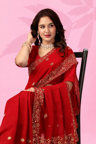 Red Art Silk Sequins Saree ClothsVilla