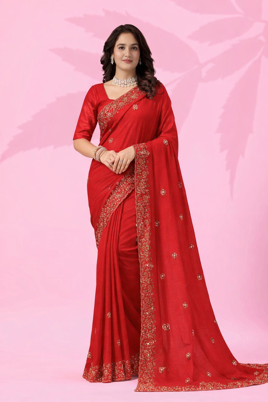Red Art Silk Sequins Saree ClothsVilla