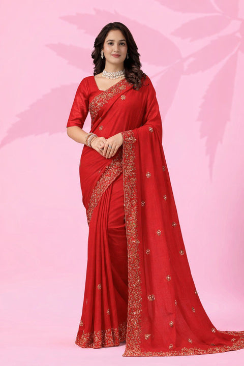 Red Art Silk Sequins Saree ClothsVilla Main image