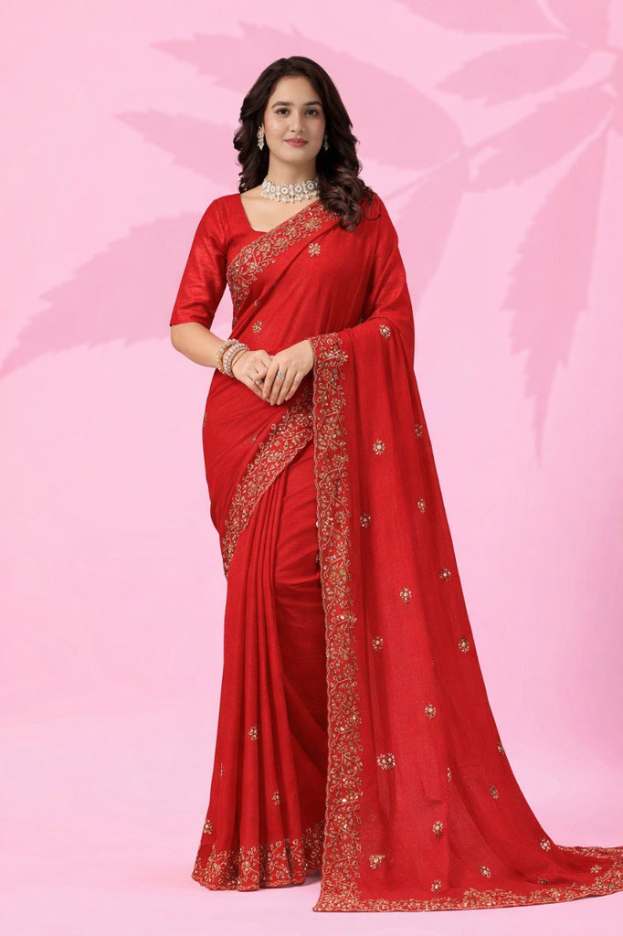 Red Art Silk Sequins Saree ClothsVilla
