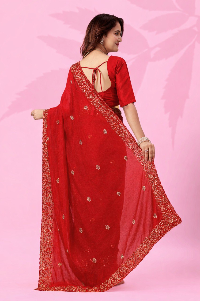 Red Art Silk Sequins Saree ClothsVilla