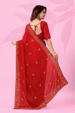 Red Art Silk Sequins Saree ClothsVilla