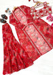 Load image into Gallery viewer, Red Bollywood Style Indo-Western Koti, Plazzo &amp; Blouse Set with Floral Digital Print &amp; 5MM Sequins Work ClothsVilla