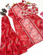 Load image into Gallery viewer, Red Bollywood Style Indo-Western Koti, Plazzo &amp; Blouse Set with Floral Digital Print &amp; 5MM Sequins Work ClothsVilla
