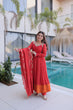 Load image into Gallery viewer, Red Chanderi Mirror Lace Kurti Pant Set ClothsVilla