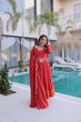 Load image into Gallery viewer, Red Chanderi Mirror Lace Kurti Pant Set ClothsVilla