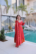 Load image into Gallery viewer, Red Chanderi Mirror Lace Kurti Pant Set ClothsVilla