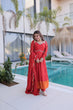 Load image into Gallery viewer, Red Chanderi Mirror Lace Kurti Pant Set ClothsVilla