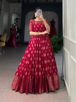 Red Checks Zari Border Dress ClothsVilla