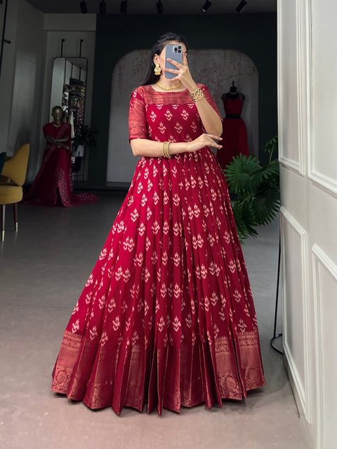 Red Checks Zari Border Dress ClothsVilla Main image