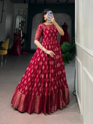 Red Checks Zari Border Dress ClothsVilla