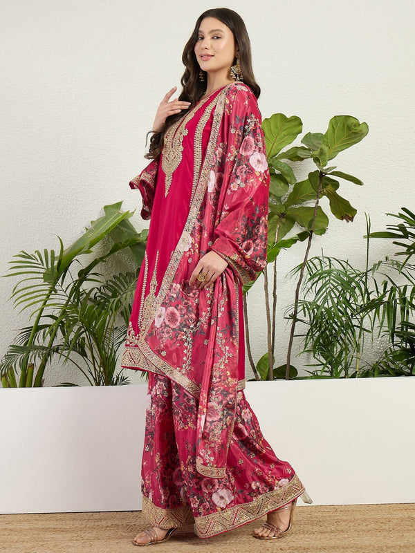 Red Chinon Embroidered Palazzo Set ClothsVilla