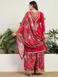 Load image into Gallery viewer, Red Chinon Embroidered Palazzo Set ClothsVilla