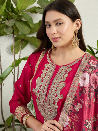 Red Chinon Embroidered Palazzo Set ClothsVilla
