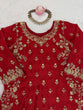 Load image into Gallery viewer, Red Chinon Silk Embroidered Sharara Set with Net Dupatta &amp; Lace Border ClothsVilla