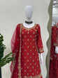 Load image into Gallery viewer, Red Chinon Silk Embroidered Sharara Set with Net Dupatta &amp; Lace Border ClothsVilla