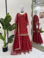 Red Chinon Silk Embroidered Sharara Set with Net Dupatta & Lace Border ClothsVilla