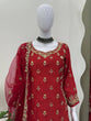 Load image into Gallery viewer, Red Chinon Silk Embroidered Sharara Set with Net Dupatta &amp; Lace Border ClothsVilla