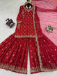 Load image into Gallery viewer, Red Chinon Silk Embroidered Sharara Set with Net Dupatta &amp; Lace Border ClothsVilla