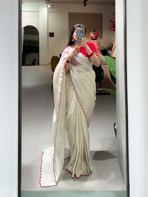 Red Color Arca Work Manipuri Tussar Saree Clothsvilla Main image
