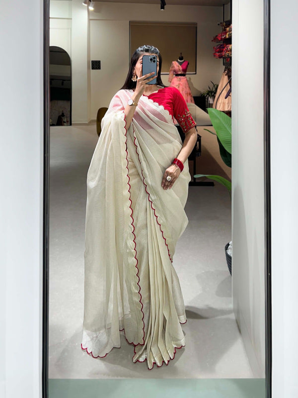 Red Color Arca Work Manipuri Tussar Saree Clothsvilla