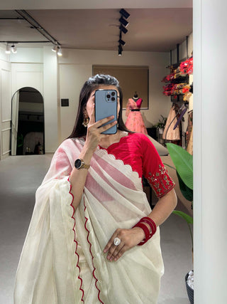 Red Color Arca Work Manipuri Tussar Saree Clothsvilla