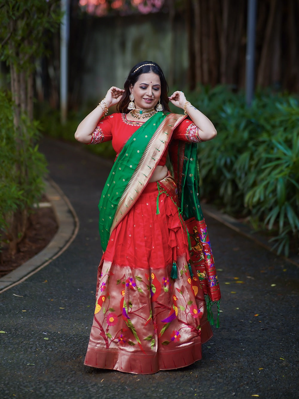 Red Color Exquisite Handwoven Paithani Lehenga Choli: Be the South Indian Bride of Your Dreams ClothsVilla
