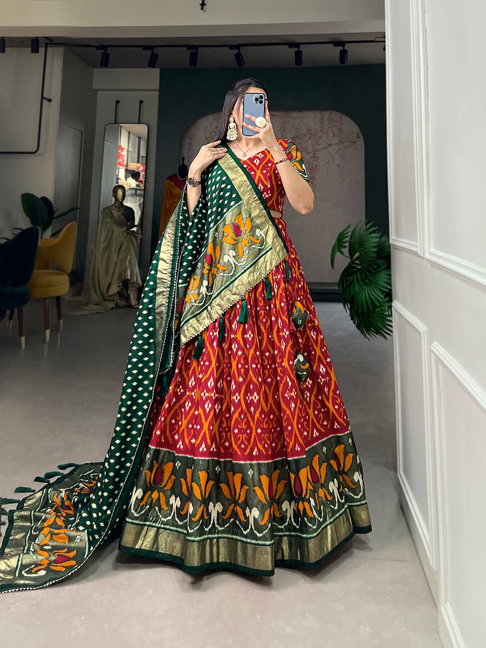 Red Color Exuberant Dola Silk Lehenga Set with Stunning Foil Prints ClothsVilla
