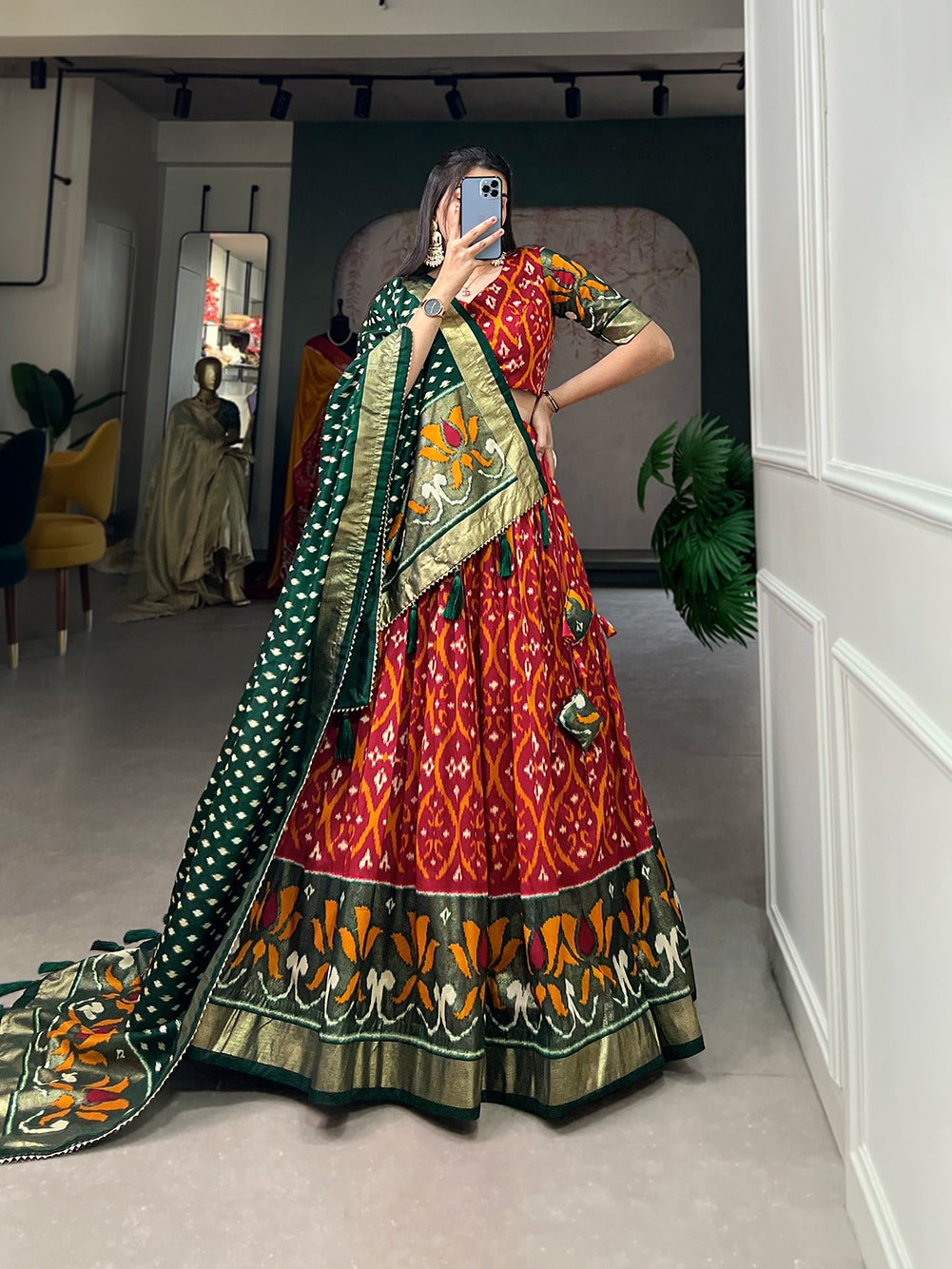Red Color Exuberant Dola Silk Lehenga Set with Stunning Foil Prints ClothsVilla