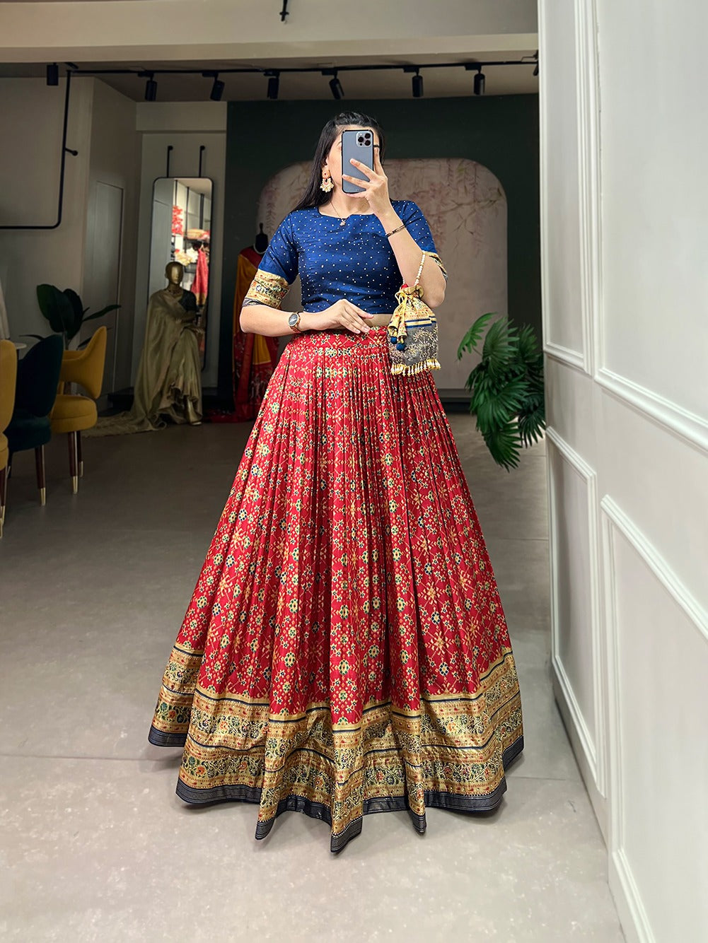 Red Color Ikkat Patola Co-ord Set Lehenga ClothsVilla