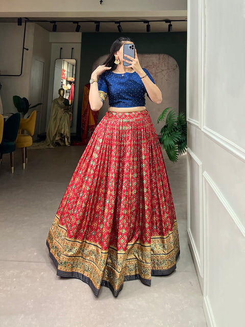 Red Color Ikkat Patola Co-ord Set Lehenga ClothsVilla Main image