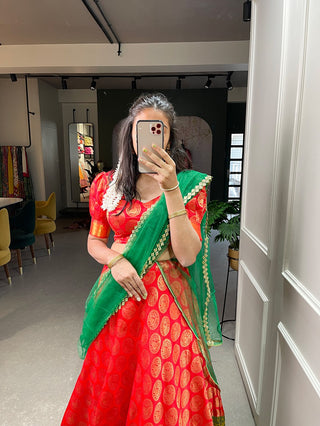 Red Color Jacquard Half Saree Set Lehenga Choli Clothsvilla