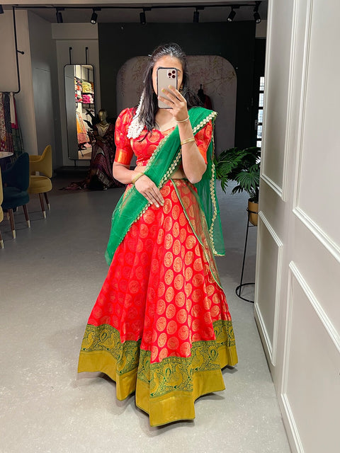 Red Color Jacquard Half Saree Set Lehenga Choli Clothsvilla Main image