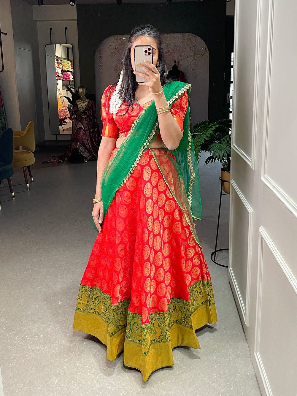 Red Color Jacquard Half Saree Set Lehenga Choli Clothsvilla
