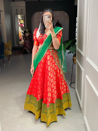Red Color Jacquard Half Saree Set Lehenga Choli Clothsvilla