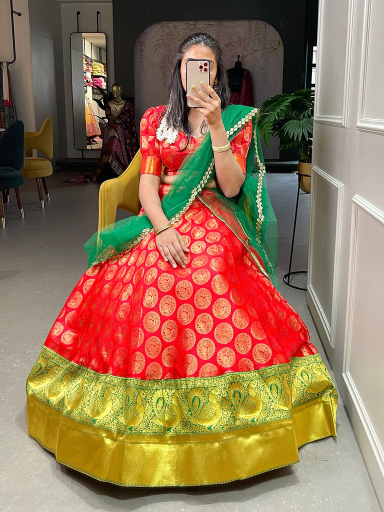 Red Color Jacquard Half Saree Set Lehenga Choli Clothsvilla