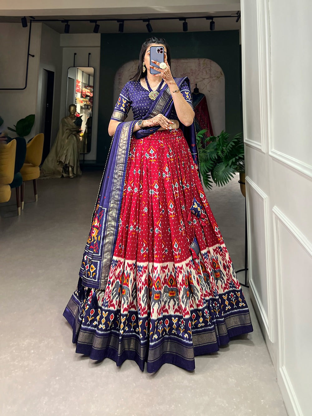 Red Color Patola Print Tussar Silk Lehenga Choli Set ClothsVilla
