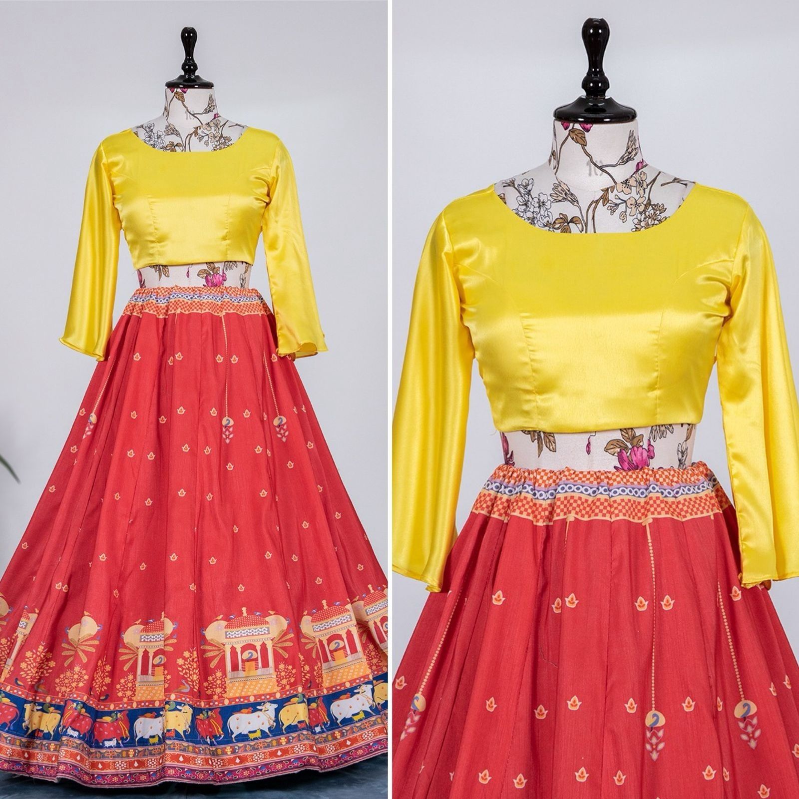 Red Color Vaishali Silk Lehenga Co-ord Set with Fairy Sleeves ClothsVilla Main image