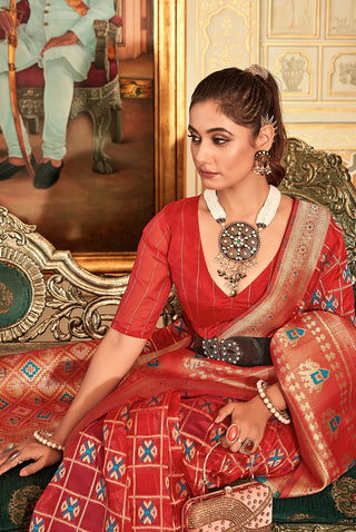 Red Color Weaving Work Organza Saree Clothsvilla
