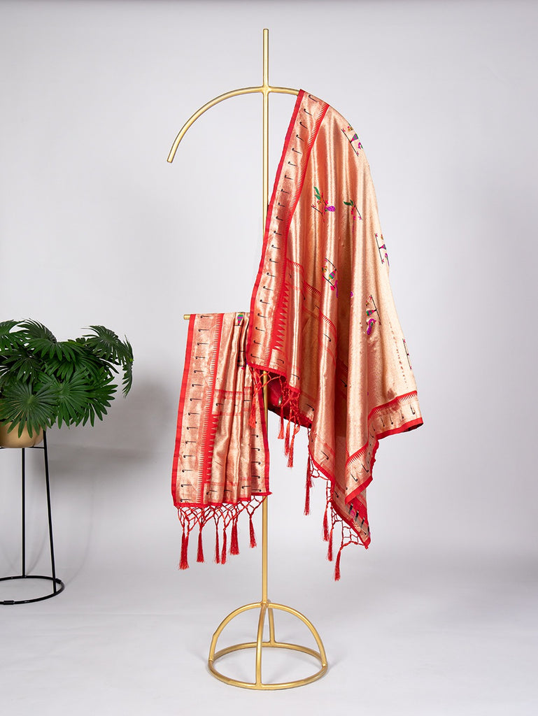 Red Color Weaving Zari Work Jacquard Paithani Dupatta With Tassels Clothsvilla